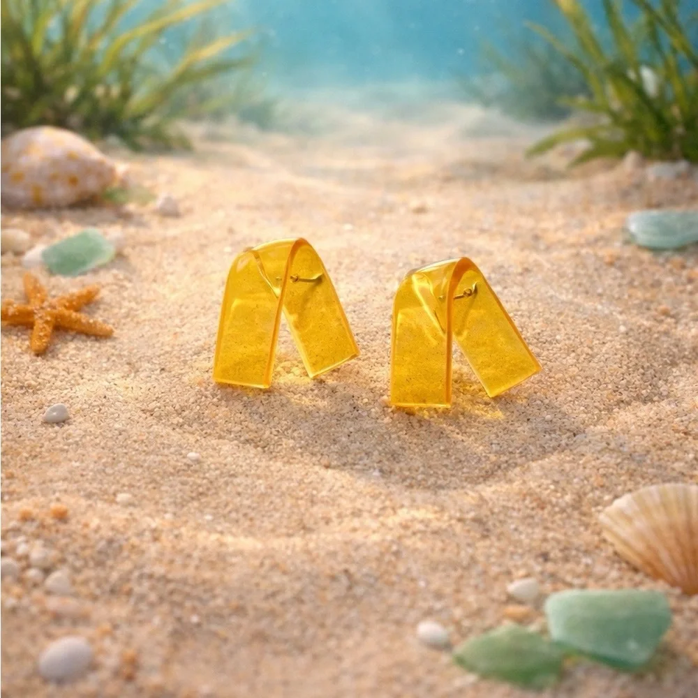 Yellow Transparent Ribbon Earrings - Picture 1 of 1